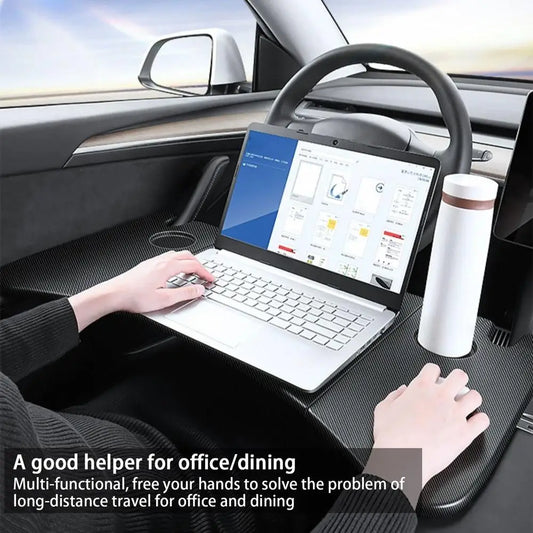 Car Steering Wheel Food Tray For Tesla Model 3/Y Folding Steering Wheel Laptop Tray Portable Auto Drink Holder For Car Interior